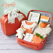 婴儿礼盒套装女宝宝橙色纯棉哈衣橘色连衣裙满月百天新生送礼物品