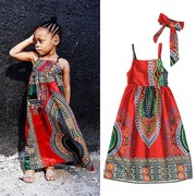 欧美女童非洲无袖吊带连衣长裙子两件套童装African kid clothes