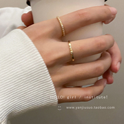 金色简约素圈戒指女小众设计开口食指戒轻奢高级感两件套指环装饰