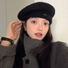 羊毛灰色贝雷帽女秋冬季显脸小2023韩系气质报童画家蓓蕾帽子