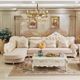 欧式科技布沙发(布沙发，)转角组合大小户型客厅整装，家具可拆洗简欧布艺沙发
