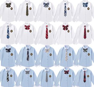 送领结或领带白蓝男女，长袖衬衫上衣学生装英伦，学院风班校园服