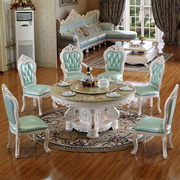 欧式餐桌椅组合大理石大户型圆形餐桌家用实木圆桌带转盘家具饭桌