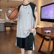 13初高中学生夏季无袖背心12岁男孩14运动球衣15青少年篮球服套装