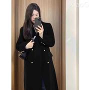 长款黑色呢子大衣女秋冬季毛呢外套，韩系小个子高级感2024加厚