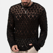 2024秋冬欧美性感镂空针织衫大码男士打底薄毛衫潮Men's knitwear