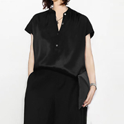 陈小满(陈小满)原创设计桑蚕丝真丝立领，宽松法式袖黑色衬衣2023女夏季