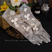 原创新娘韩式花朵长款手套白色蝴蝶结蕾丝唯美手套婚纱手套配饰品