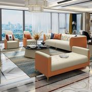 港式轻奢沙发 后现代奢华客厅橙色皮艺沙发组合样板房家具