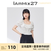 iammix27夏季方(夏季方)领娃娃上衣女，短款高腰显瘦法式甜美套头衬衣女小衫