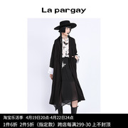Lapargay纳帕佳2023女装黑色中长款风衣休闲宽松外套长袖大衣