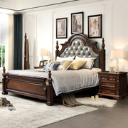 美式实木床真皮双人床主卧软包床欧式罗马柱，婚床公主床胡桃色床