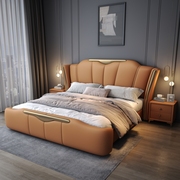 现代简约真皮床主卧1.8米双人床意式轻奢高端软包婚床2x2.2米大床