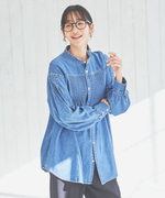 日本原单core女款纯棉，春季长袖牛仔衬衫宽松版