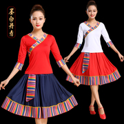 藏族广场舞服装春夏牛奶丝女成人套装短袖跳舞蹈中老年演出服