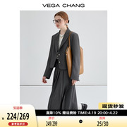 vegachang时尚套装女2024年春季通勤风垫肩，短西装半裙两件套