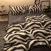 北欧简约黑色豹纹斑马纹四件套，床上用品1.5m1.8米，被套床单耐脏ins