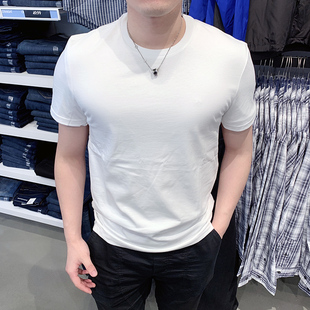 CK Calvin Klein男士夏季圆领纯色字母短袖T恤精梳棉基础款打底衫
