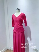 真丝晨袍式两件长裙 斜裁玫红色桑蚕丝连衣裙 度假仙女裙
