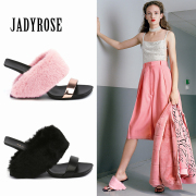 jadyrose新毛毛拖鞋女夏外穿时尚欧美高跟凉鞋坡跟两穿凉拖公主鞋