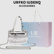 urfkoiudenq珍珠链条，斜跨包夏季女包小众质感迷你手提银色小包包