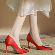 H383-9红色高跟鞋婚鞋女2023年细跟秀禾婚纱两穿结婚新娘鞋女