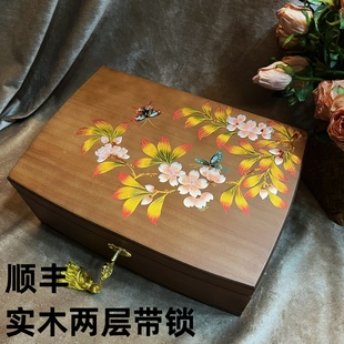 中式复古木质首饰盒实木，收纳盒饰品盒古风，中国风花卉珠宝盒礼物