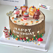 韩系复古立体小动物蛋糕装饰小熊小兔小猪儿童生日甜品台烘焙插件