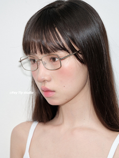 feytiy日系斯文金丝复古时髦平光眼镜装饰潮银框细边眼镜长方形