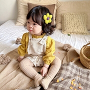 秋绣花衬衫女婴童圆领，衬衫泡泡长袖宝宝针织，连体裤婴儿背带复古