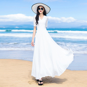 白色连衣裙裙飘逸2024雪纺长款蕾丝，显瘦大摆海边沙滩长裙女夏