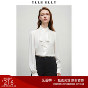 YLLE ELLY法式设计感白色衬衫秋装蝴蝶结系带长袖衬衣女