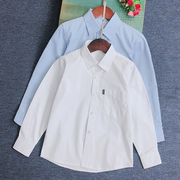 儿童白衬衣(白衬衣)长袖纯棉口袋，翻领天蓝色衬衫，男童秋冬款中大童学生校服