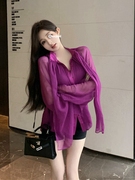 高级感紫色缎面拼接雪纺长袖衬衫女春夏气质衬衣宽松休闲小众上衣