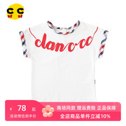 clanc韩版潮牌夏新女童卡通字母洋气海军风纯棉短袖T恤上衣