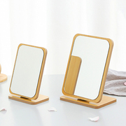 化妆镜台式桌面可立学生宿舍卧室小方镜便携木质梳妆台折叠小镜子