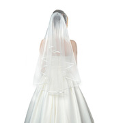 短款领证单层结婚白色新娘头饰包边拍照欧美简单纱抓婚礼头纱veil