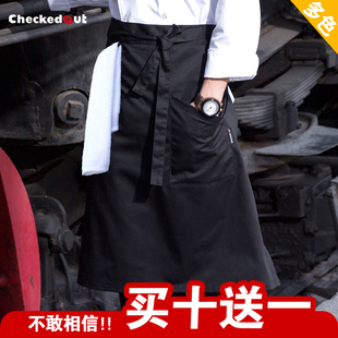 厨师围裙半身男防水主厨围裙，厨房工作服围腰定制logo餐饮围裙黑色