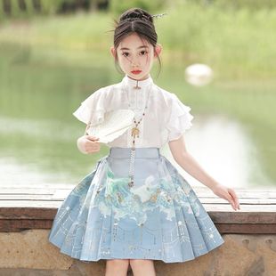 女童马面裙儿童套装，2024中国风汉服，古风小女孩唐装半身裙夏季