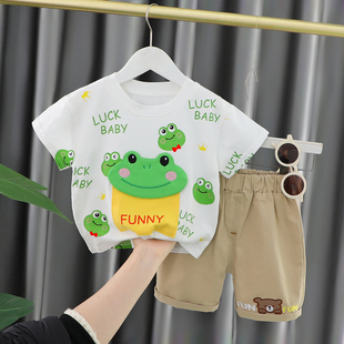 童泰宝宝夏季套装0-3岁2小童，纯棉衣服薄款婴儿，卡通短袖休闲两件套