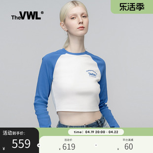 VWL短款修身长袖T恤 春秋季辣妹风美式街头白色上衣体恤女款女士