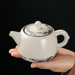 寒梅汝窑井栏壶大容量，陶瓷茶壶球孔家用过滤泡茶单壶功夫茶具单品