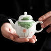 纯手绘墨画青荷小茶壶，陶瓷家用中式泡茶壶红茶，沏茶壶单壶功夫茶具