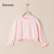 doromi春夏女童宝宝纯棉薄款粉色，透气泡泡长袖，针织开衫空调衫外套