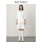 dettagli迪塔莉新中式夏季白色时尚不对称领绑带七分袖外套