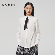 LANCY/朗姿桑蚕丝白色2022秋季衬衫长袖宽松高级感女士上衣
