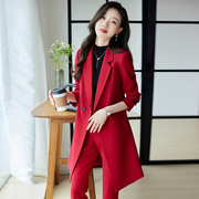 高端红色长款风衣西装外套女2023秋季套装时尚洋气女流行大衣