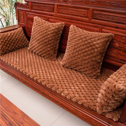 红实木沙发垫加厚毛绒坐垫加厚海绵木质连体椅垫子单三人座可