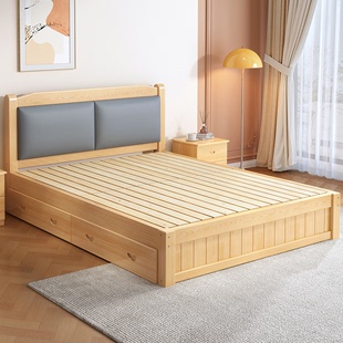 全实木床简约现代1米8床双人床1.5米出租房，用经济型1米2单人床架
