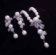 s925纯银淡水珍珠树叶花朵，耳环项链新娘套装，百搭时尚气质短款项链
